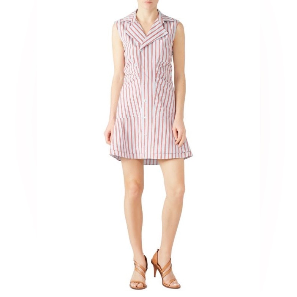 DEREK LAM 10 CROSBY Women’s Blue Red Striped Ruffle Placket  Mini Shirtdress 10